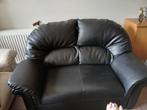 Lederen zwarte tweezit, Huis en Inrichting, Zetels | Zetels, Ophalen, 125 tot 150 cm, 150 tot 200 cm, Tweepersoons