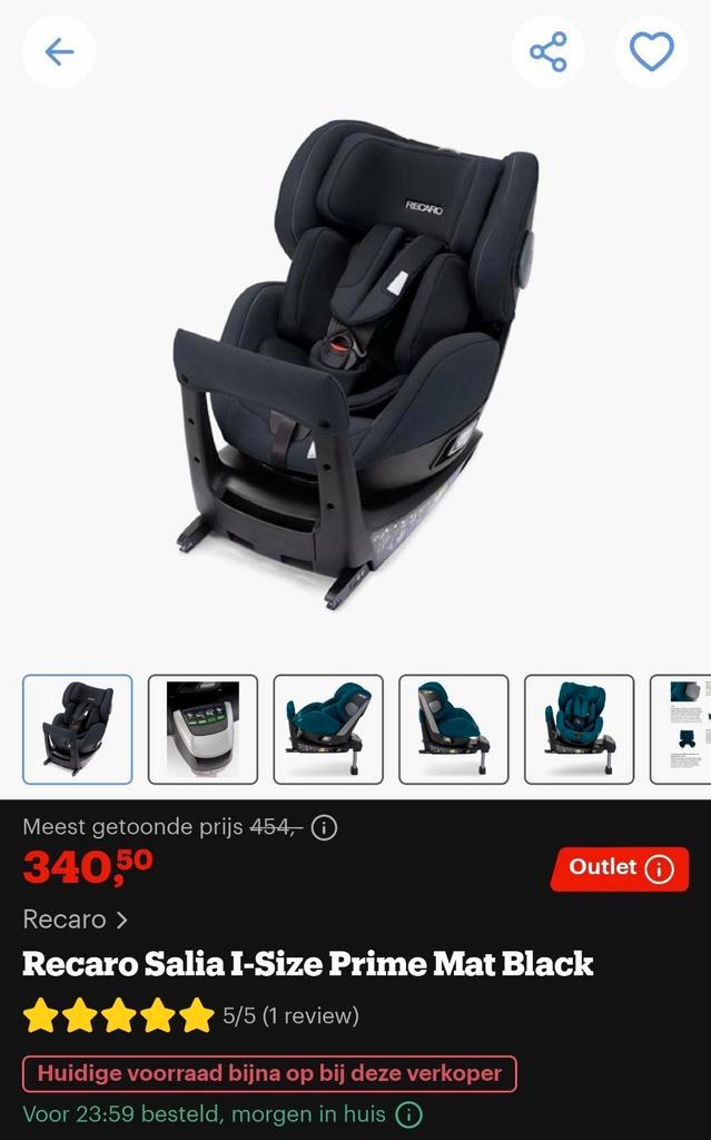 Recaro Salia I-Size Zwart zo goed als nieuw, Kinderen en Baby's, Autostoeltjes, Zo goed als nieuw, Autogordel, Verstelbare rugleuning