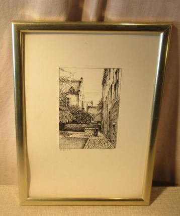 Mooi oude Ets 'Op de Achterkoer' - Wim van Kuyck beschikbaar voor biedingen