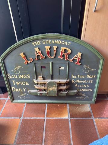 Vintage houten wandbord – The Steamboat Laura – 65x90x5 cm beschikbaar voor biedingen
