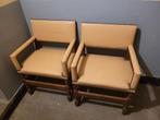Paar beige leren fauteuils, Ophalen of Verzenden