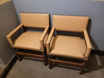 Paire de fauteuils en cuir beige, Enlèvement ou Envoi