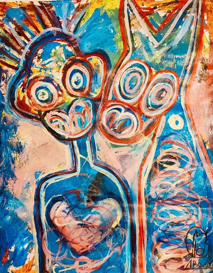 INDRUKWEKEND GROOT KUNSTWERK VAN DE WERELDBEROEMDE ABOUDIA, Antiek en Kunst, Kunst | Schilderijen | Abstract, Ophalen