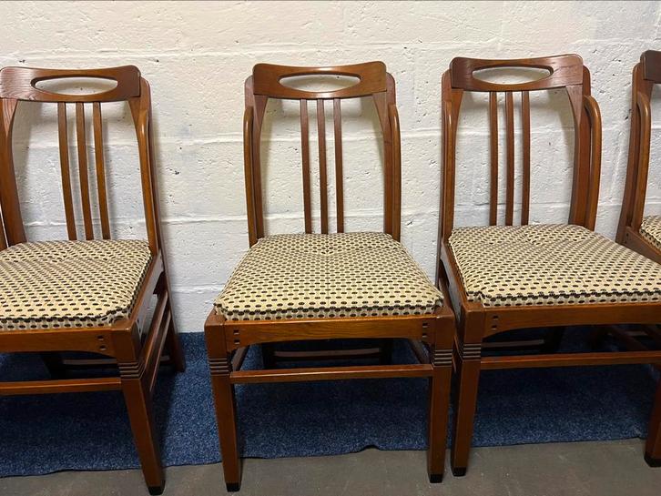 4 Schuitema jugendstil eetkamer stoelen, Huis en Inrichting, Stoelen, Zo goed als nieuw, Vier, Hout, Stof, Ophalen
