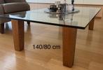 Glazen salontafel met houten poten, 50 tot 100 cm, Minder dan 50 cm, 100 tot 150 cm, Rechthoekig