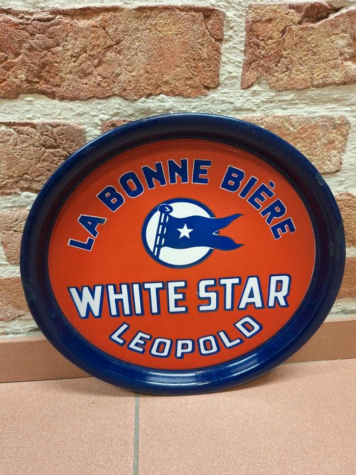 Emaille Dienbord plateau White Star La bonne Bière Leopold, Verzamelen, Merken en Reclamevoorwerpen, Gebruikt, Reclamebord, Ophalen of Verzenden