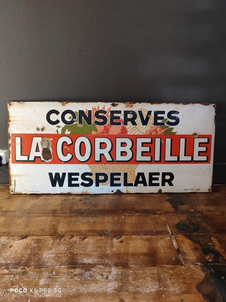 La corbeille emaille reclamebord, Verzamelen, Merken en Reclamevoorwerpen, Zo goed als nieuw, Reclamebord, Ophalen of Verzenden