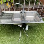 Spoelbak in inox met kraan + sifon + 2 flexibel,zeer goede s, Ophalen of Verzenden, Gebruikt, Inox, Wastafel