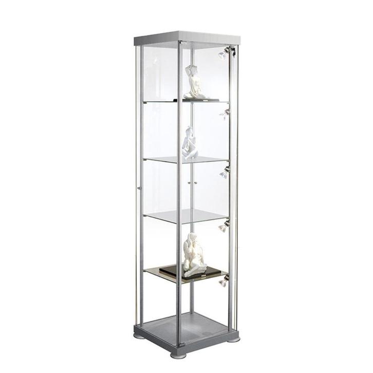 Vitrinekast glas vierkant glasvitrine met slot, Huis en Inrichting, Kasten | Vitrinekasten, Nieuw, 150 tot 200 cm, Minder dan 50 cm