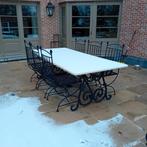 smeedijzer tafel met natuursteen blad, Enlèvement, Comme neuf, Rectangulaire, Métal