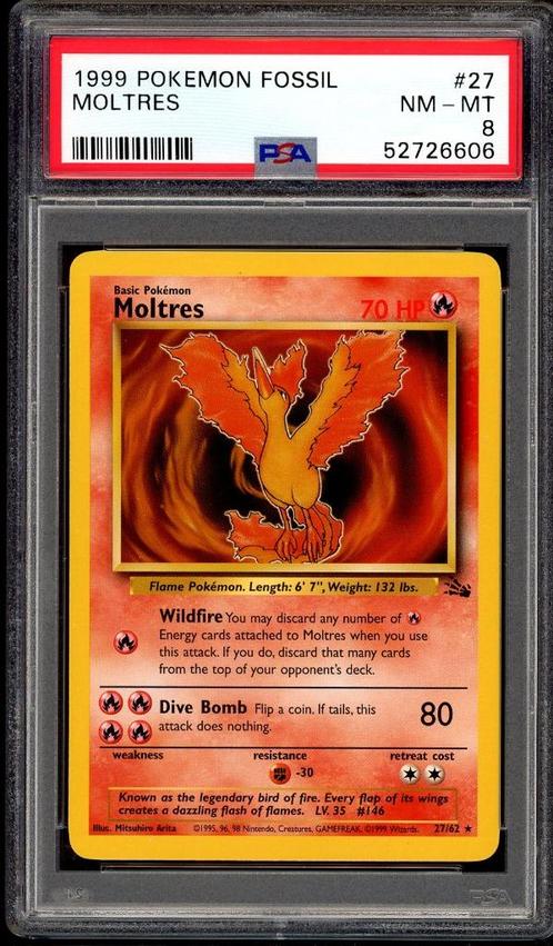 Moltres PSA 8 - 27/62 - Fossil 1999, Hobby en Vrije tijd, Verzamelkaartspellen | Pokémon, Zo goed als nieuw, Losse kaart, Verzenden