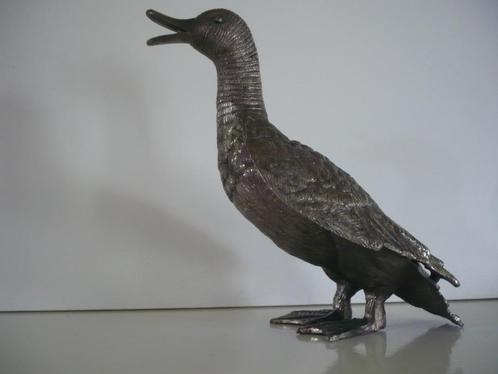 Groot vintage verzilverd bronzen eend Mauro Manetti stijl, Antiek en Kunst, Curiosa en Brocante, Ophalen of Verzenden
