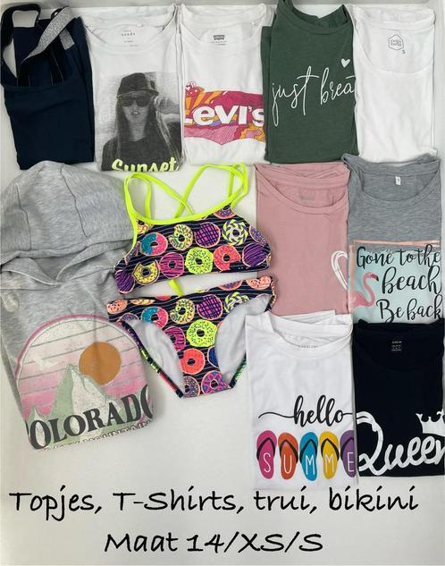 Trui 14-15j, topje 14j, 8 t-shirts 16j/(X)S, bikini 14j, Kinderen en Baby's, Kinderkleding | Kinder-kledingpakketten, Zo goed als nieuw