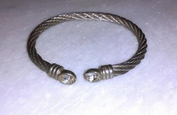 cuff armband vintage zilver twist met witte diamantjes '90
