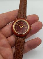 Houten horloge van Knack met lederen band, Ophalen of Verzenden, Zo goed als nieuw, Polshorloge, Leer