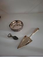 Zilver, verguld taartschep, flessenopener en schaaltje, Antiek en Kunst, Ophalen, Zilver