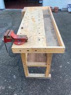 Houten werkbank + bankschroef, Doe-het-zelf en Bouw, Werkbanken, Ophalen, Gebruikt, Bankschroef