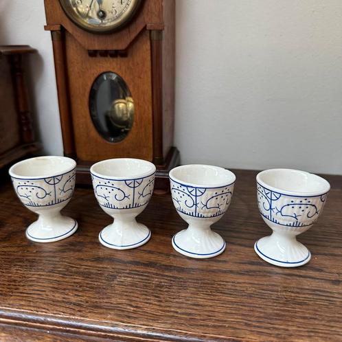 4x Vintage Boch eierdopjes – blauw wit Copenhague, Antiek en Kunst, Antiek | Servies los, Ophalen of Verzenden