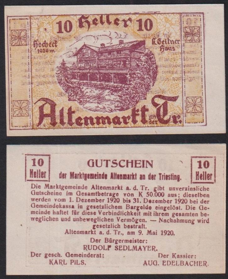 Altenmarkt, Timbres & Monnaies, Monnaies & Billets de banque | Collections, Billets de banque, Envoi
