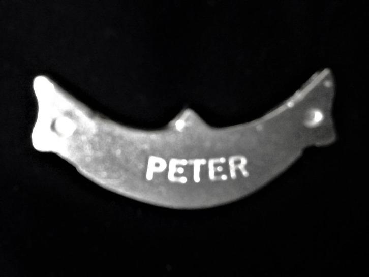 Bedankje - Tinnen plakketje PETER - set 4 stuks, Kinderen en Baby's, Kraamcadeaus en Geboorteborden, Nieuw, Kraamcadeau, Ophalen