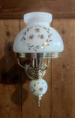 Eenvoudige wandlamp met witte opaline roze bloemen, Antiek en Kunst, Verzenden