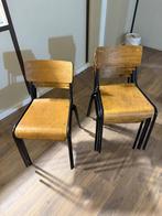 Set 7x houten vintage schoolstoelen – zwart metalen frame, Huis en Inrichting, Stoelen, Ophalen of Verzenden, Zwart