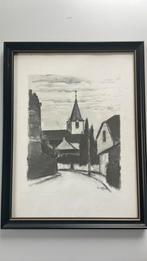 Theo Humblet: Houtskooltekening dorpszicht, Antiek en Kunst, Ophalen