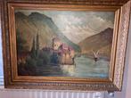 19e eeuwse schilderkunst. Kasteel. Lake Leman