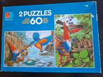 MB puzzels kabouters helpen vogels (2 X 60st), Ophalen of Verzenden, Gebruikt