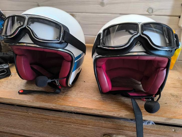 2 helmen met intercom systeem en stofbril en retro scherm, Motoren, Kleding | Motorhelmen, Dames, Heren, Jethelm, Overige merken