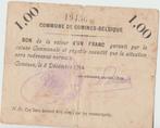 Oorlog Bon commune de comines Belgique 1 Franc 1914, Postzegels en Munten, Bankbiljetten | België, Los biljet, Ophalen of Verzenden
