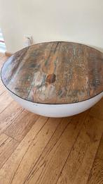 Bijzettafel, wit ijzer en hout, Ophalen, Gebruikt, Rond, Overige materialen