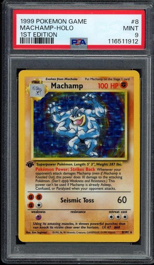 Machamp Holo 1st Edition PSA 9 - 8/102 - Base Set 1999, Hobby en Vrije tijd, Verzamelkaartspellen | Pokémon, Zo goed als nieuw