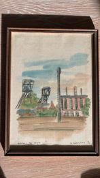Aquarel koolmijn Zolder, E Goeminne 1/1, Ophalen of Verzenden