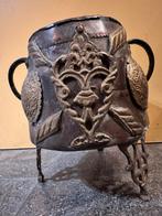 Oude excentrieke koperen pot met messing, Antiek en Kunst, Ophalen of Verzenden, Koper