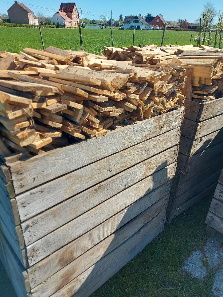 Palletten Brandhout +-4 kuub + EIK Bakken, Jardin & Terrasse, Bois de chauffage, Bûches, Autres essences de bois, 3 à 6 m³, Enlèvement
