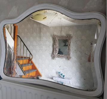 Miroir ancien au mercure grand format biseauté. beschikbaar voor biedingen