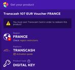 Code Transcash 107€ – À vendre, Tickets en Kaartjes, Eén persoon