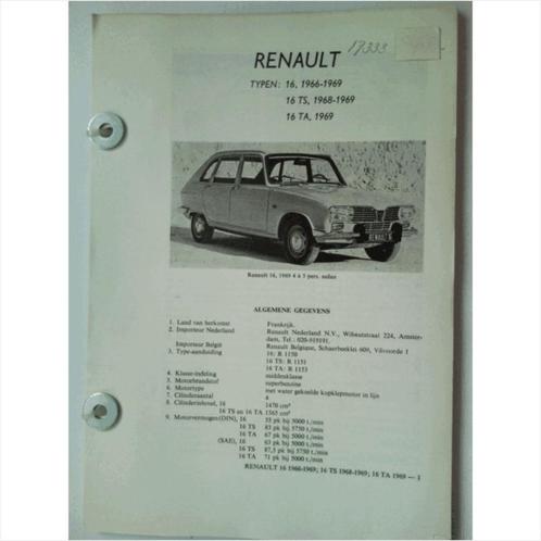 Renault 16 Vraagbaak losbladig 1966-1969 #1 Nederlands, Livres, Autos | Livres, Utilisé, Renault, Enlèvement ou Envoi