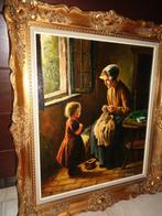 Prachtige antieke schilderij (19e eeuw) met zéér mooie kader, Ophalen of Verzenden