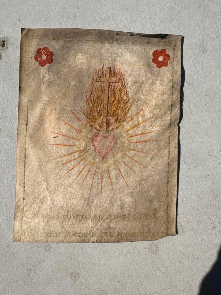 Heilig Hart van Jezus, perkament, 17e/18e eeuw, handgemaakt, Antiek en Kunst, Antiek | Religieuze voorwerpen, Verzenden