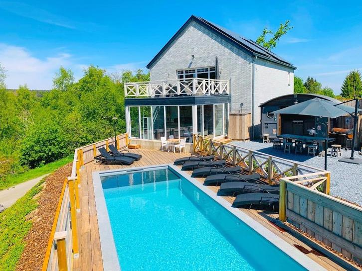 Verwarmd Zwembad + Jacuzzi + skipiste Ardennen, Tuin en Terras, Zwembaden, Zo goed als nieuw, Inbouwzwembad, 120 cm of meer, Ophalen