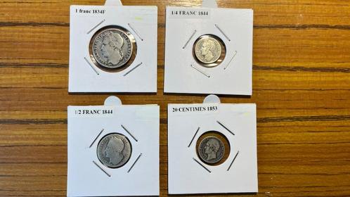 LEOPOLD 1e Leeftijd - 1F 1834 - 1/2F 1844 - 1/4F 1844 - 20c, Postzegels en Munten, Munten | België, Zilver, Zilver, Ophalen of Verzenden