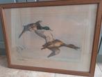 Lithographie signée Léon Danchin,  vol de canards 75x55cm