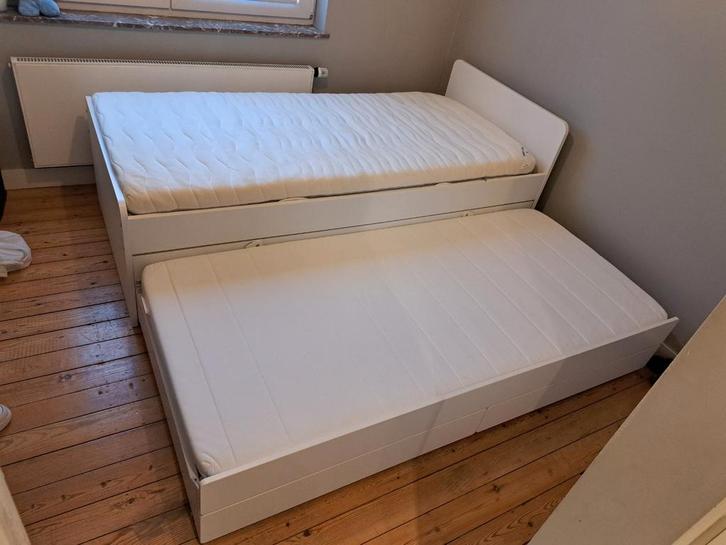 Cadre de lit blanc 90x200 + gigogne + 2 tiroirs, Huis en Inrichting, Slaapkamer | Bedden, Zo goed als nieuw, Eenpersoons, 90 cm