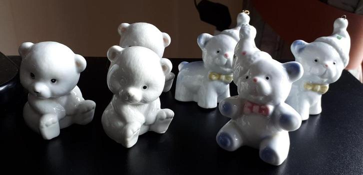 Stenen/porselein Beertjes-wit/gekleurd-6 stuks- hoogte 6-9cm, Verzamelen, Beelden en Beeldjes, Zo goed als nieuw, Dier, Verzenden