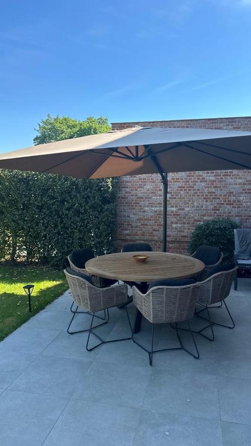 Ronde tafel prado teak blad met 6 rope zetels, Tuin en Terras, Tuinsets en Loungesets, Zo goed als nieuw, Tuinset, Overige materialen
