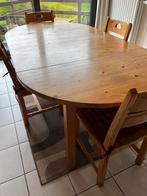 Table en pin massif, 2 allonges et 6 chaises, Maison & Meubles, Utilisé, 4 à 6 chaises