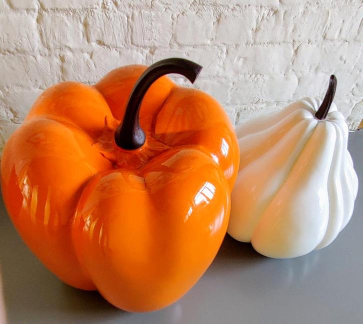 XL Design Set: Oranje Paprika & Witte Pompoen - Glasvezel, Huis en Inrichting, Overige Huis en Inrichting, Zo goed als nieuw, Ophalen