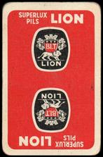 Speelkaart bierrug Lion 1965 Tournai België, Collections, Carte(s) à jouer, Utilisé, Envoi